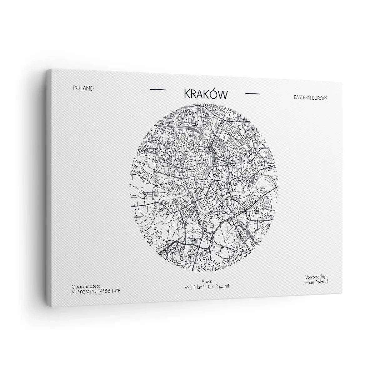 Quadro em tela - Um mapa de Cracóvia em estilo minimalista - 70x50cm - Anatomia de Cracóvia - Decoração de parede moderna para a sala de estar e quarto ARTTOR