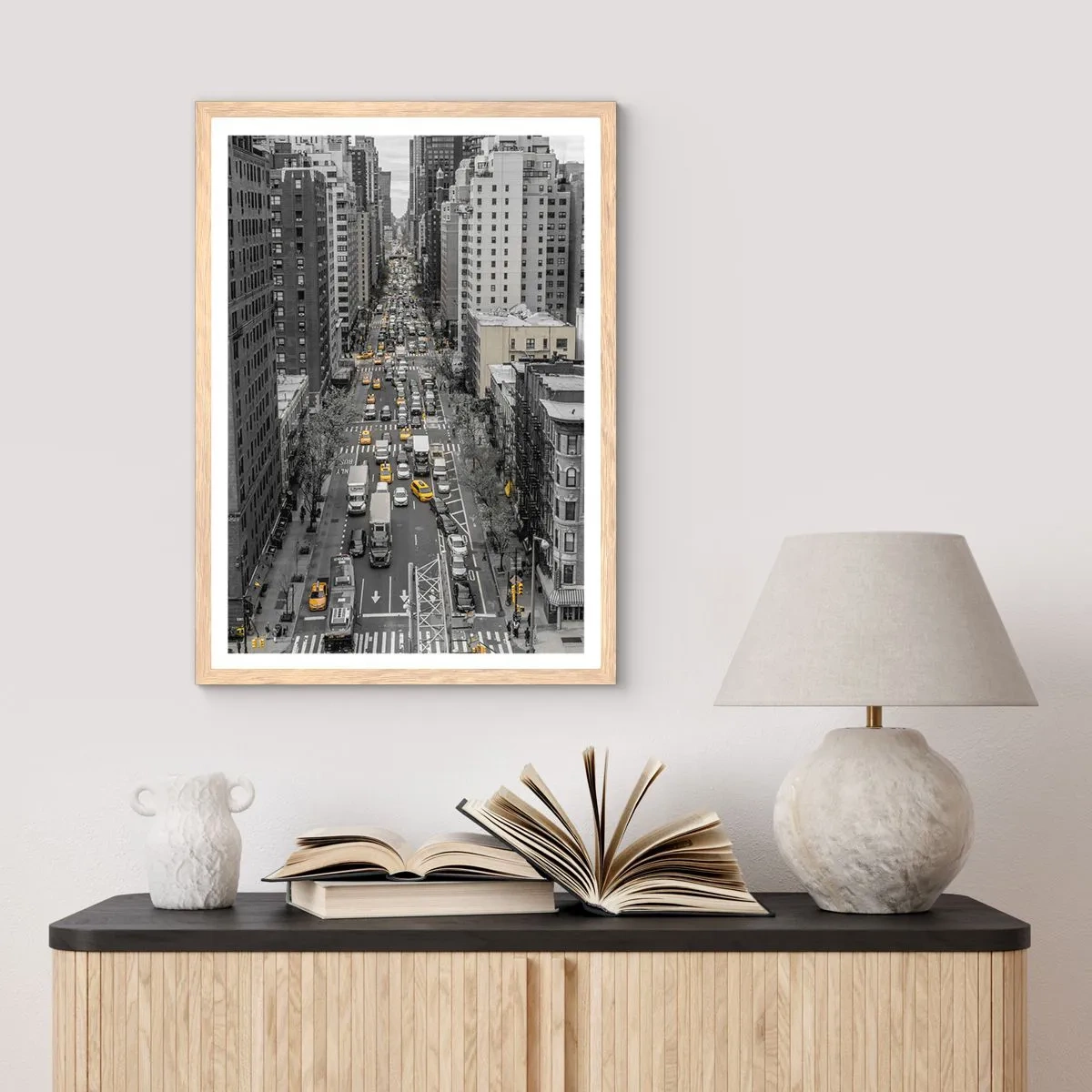 Pôster com moldura de carvalho claro - Vida em Nova York - 70x100 cm