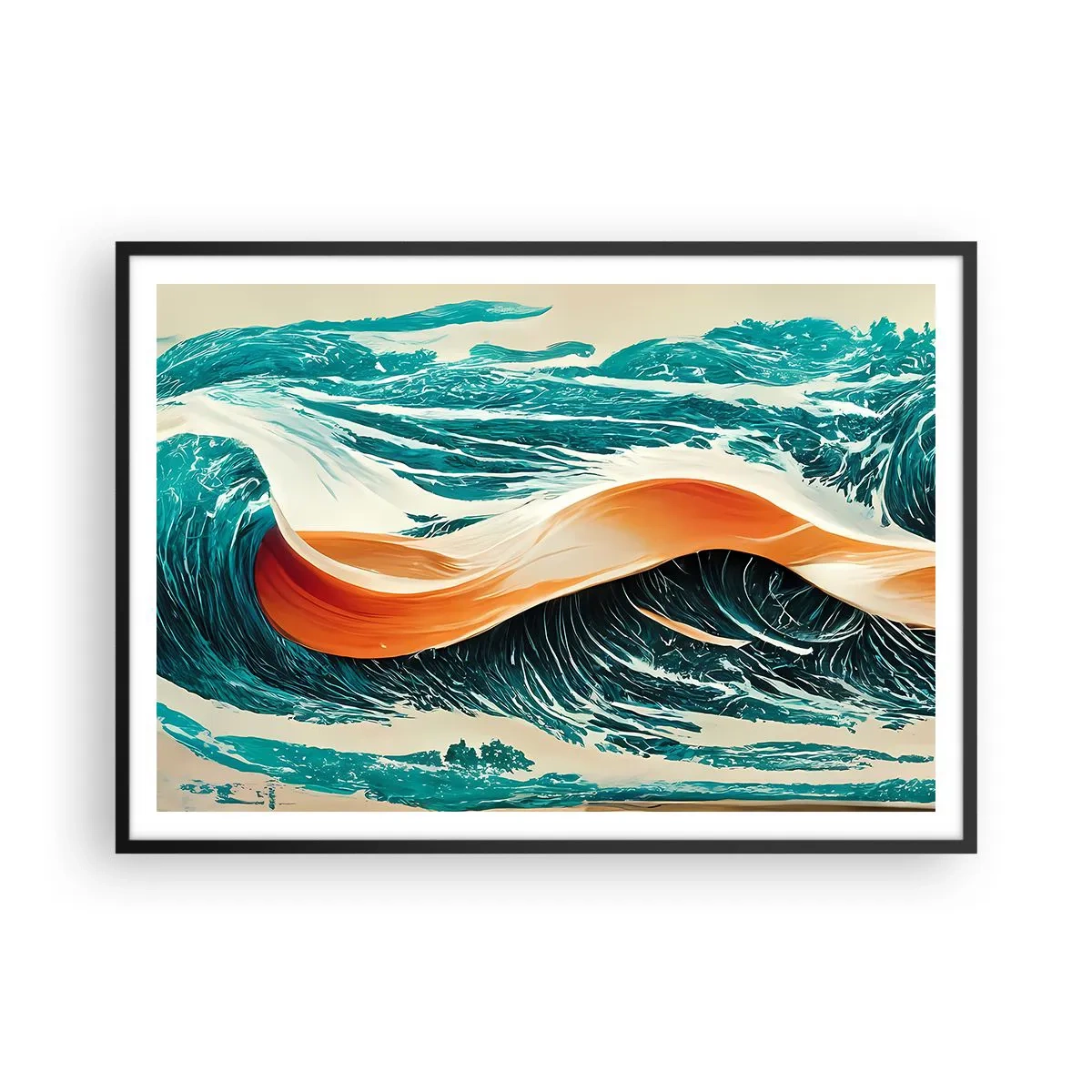 Pôster com moldura preta - O sonho de um surfista - 100x70 cm