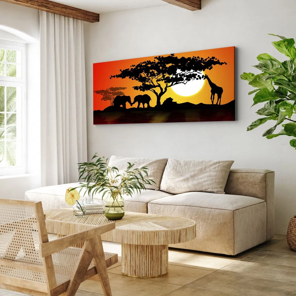 Quadro em tela - Encontro na savana - 140x50 cm