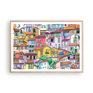 Pôster com moldura de carvalho claro - Cidade divertida - 100x70 cm