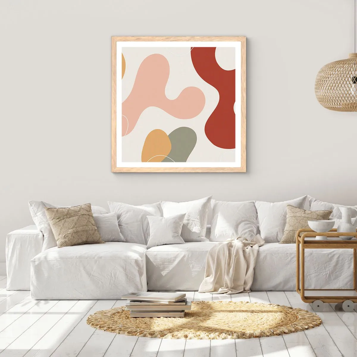 Pôster com moldura de carvalho claro - Ziguezagues ornamentais - 40x40 cm