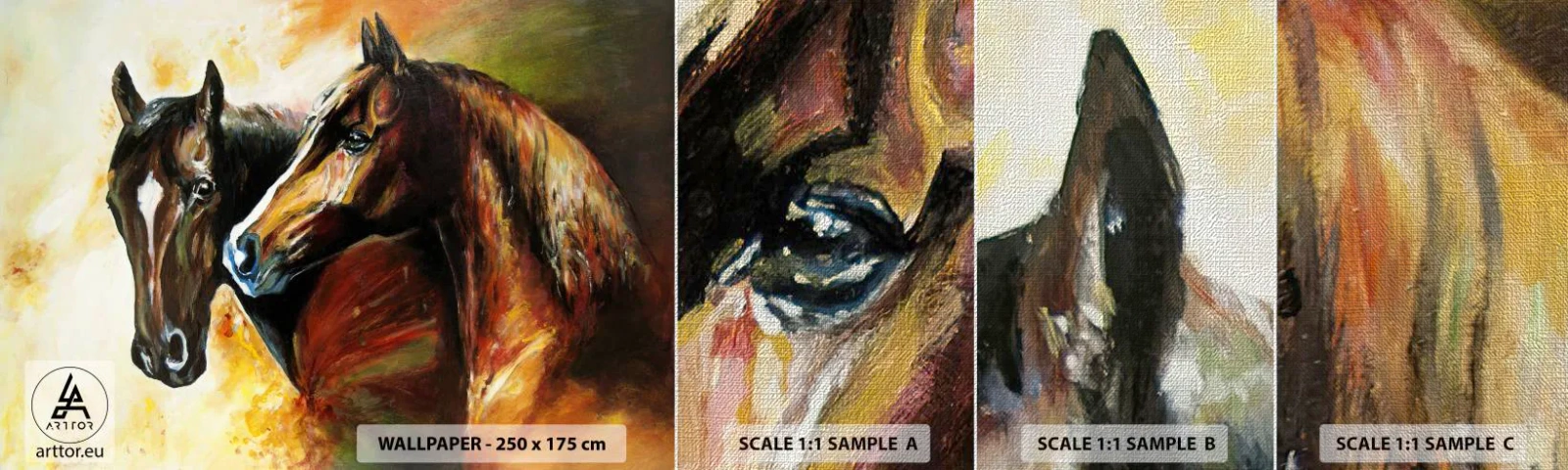 Amostra de papel de parede Premium Canvas - Encanto em dobro - Animais, Cavalos, Natureza - 100x30 cm