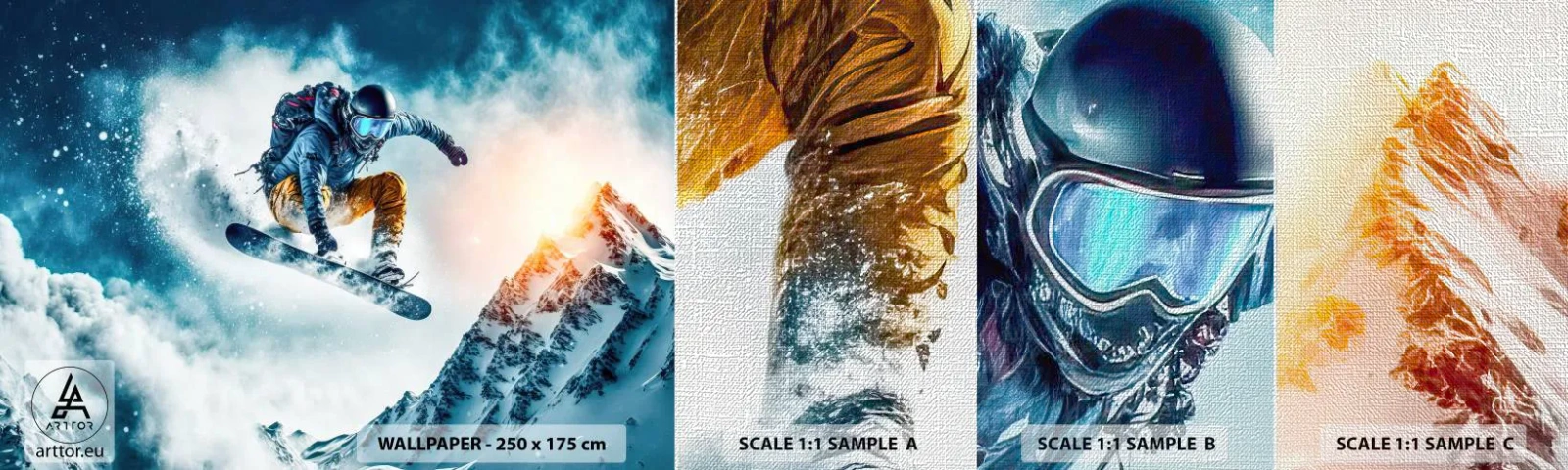 Amostra de papel de parede Premium Canvas - Emoções extremas - Snowboard, Esporte, Inverno - 100x30 cm