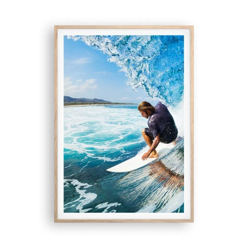 Pôster com moldura de carvalho claro - Dançando com as ondas - 70x100 cm