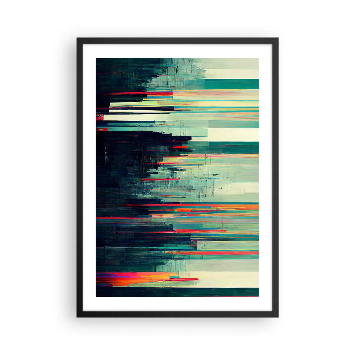 Pôster com moldura preta - Abstração moderna com linhas geométricas - 50x70cm - Cidade futurista - Decoração de parede moderna para a sala de estar e quarto ARTTOR
