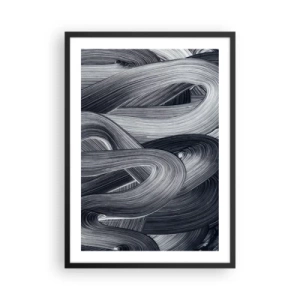 Pôster com moldura preta - Linhas abstratas em preto e branco em uma trama harmoniosa - 50x70cm - A fluidez da realidade - Decoração de parede moderna para a sala de estar e quarto ARTTOR