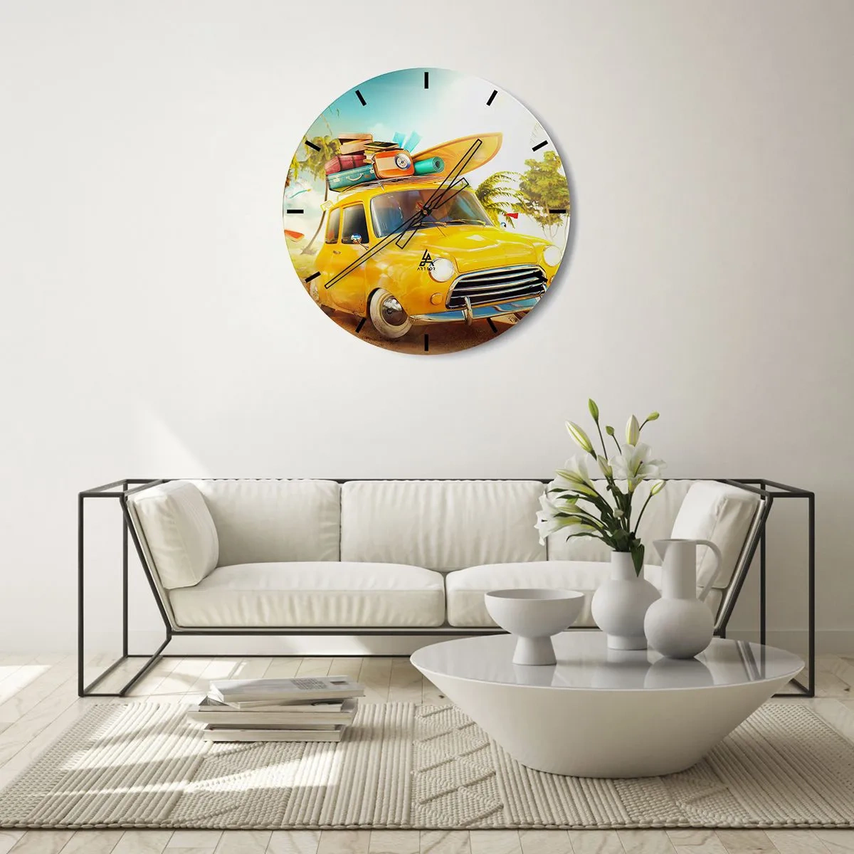Relógio de parede - Relógio em vidro - Uma viagem para mais do que um sorriso - 40x40 cm