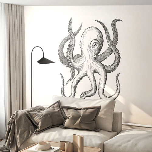 Papel de Parede Premium Sand - Dançando com as ondas - Polvo, Desenho, Beira-mar - 150x105 cm