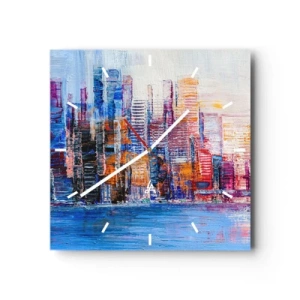 Relógio de parede - Relógio em vidro - Metrópole alegre - 40x40 cm