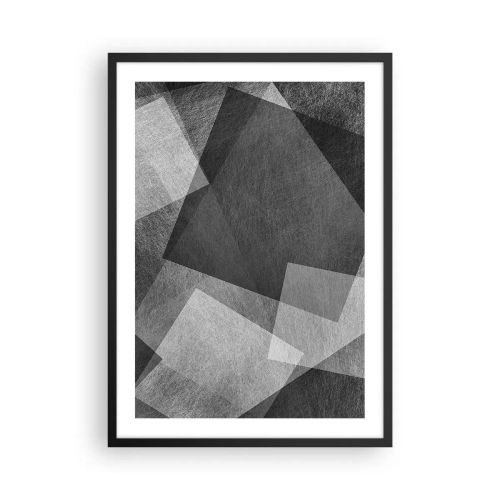 Pôster com moldura preta - Abstração em preto e branco com formas geométricas - 50x70cm - Um eterno símbolo da durabilidade e da ordem - Decoração de parede moderna para a sala de estar e quarto ARTTOR