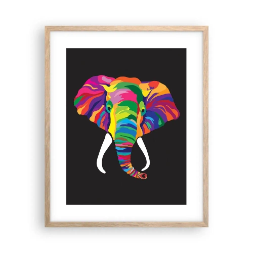 Pôster com moldura de carvalho claro - O elefante que adorava banhar-se no arco-íris - 40x50 cm