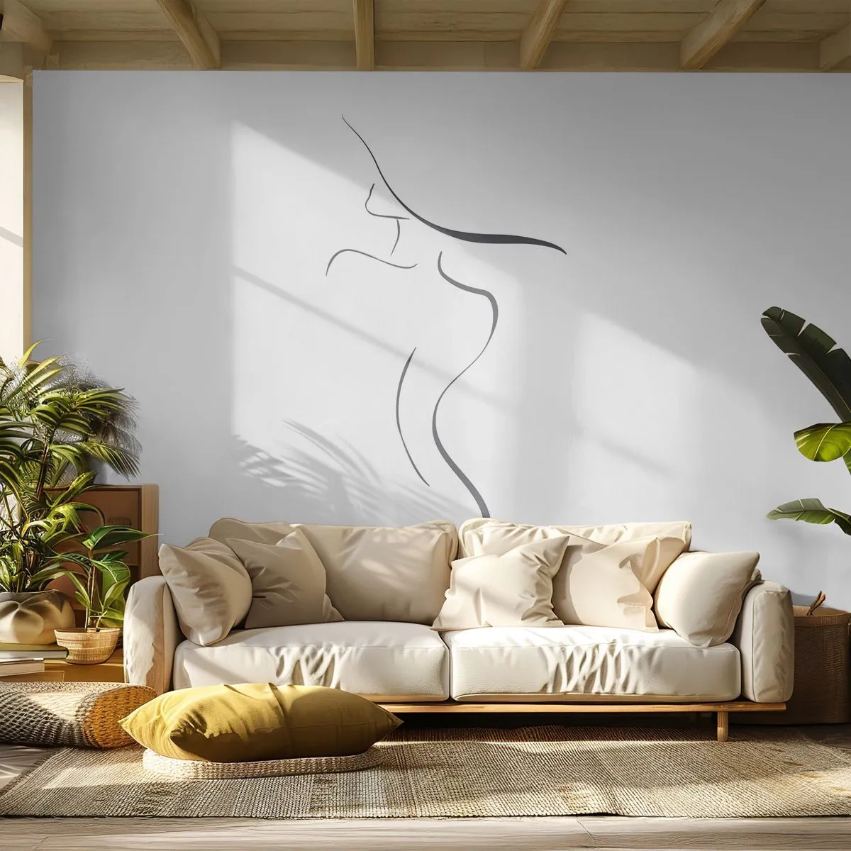 Papel de Parede Autocolante Deluxe Sticker - Elusiva como uma onda - Abstração, Corpo de mulher, Mulher de chapéu - 100x70 cm
