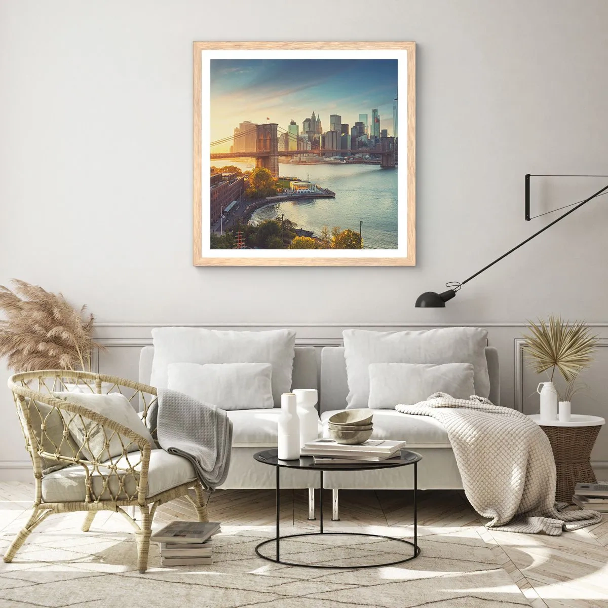 Pôster com moldura de carvalho claro - O amanhecer da cidade grande - 30x30 cm