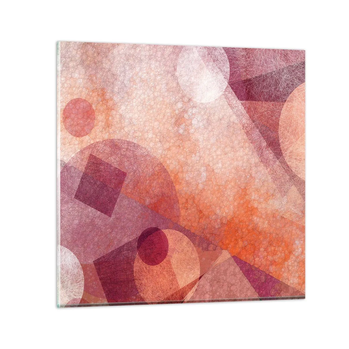 Quadro em vidro - Transformações geométricas em rosa - 50x50 cm