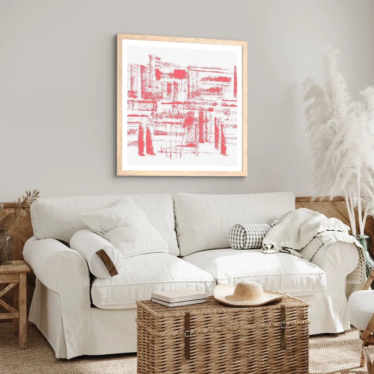Pôster com moldura de carvalho claro - Cidade Vermelha - 30x30 cm