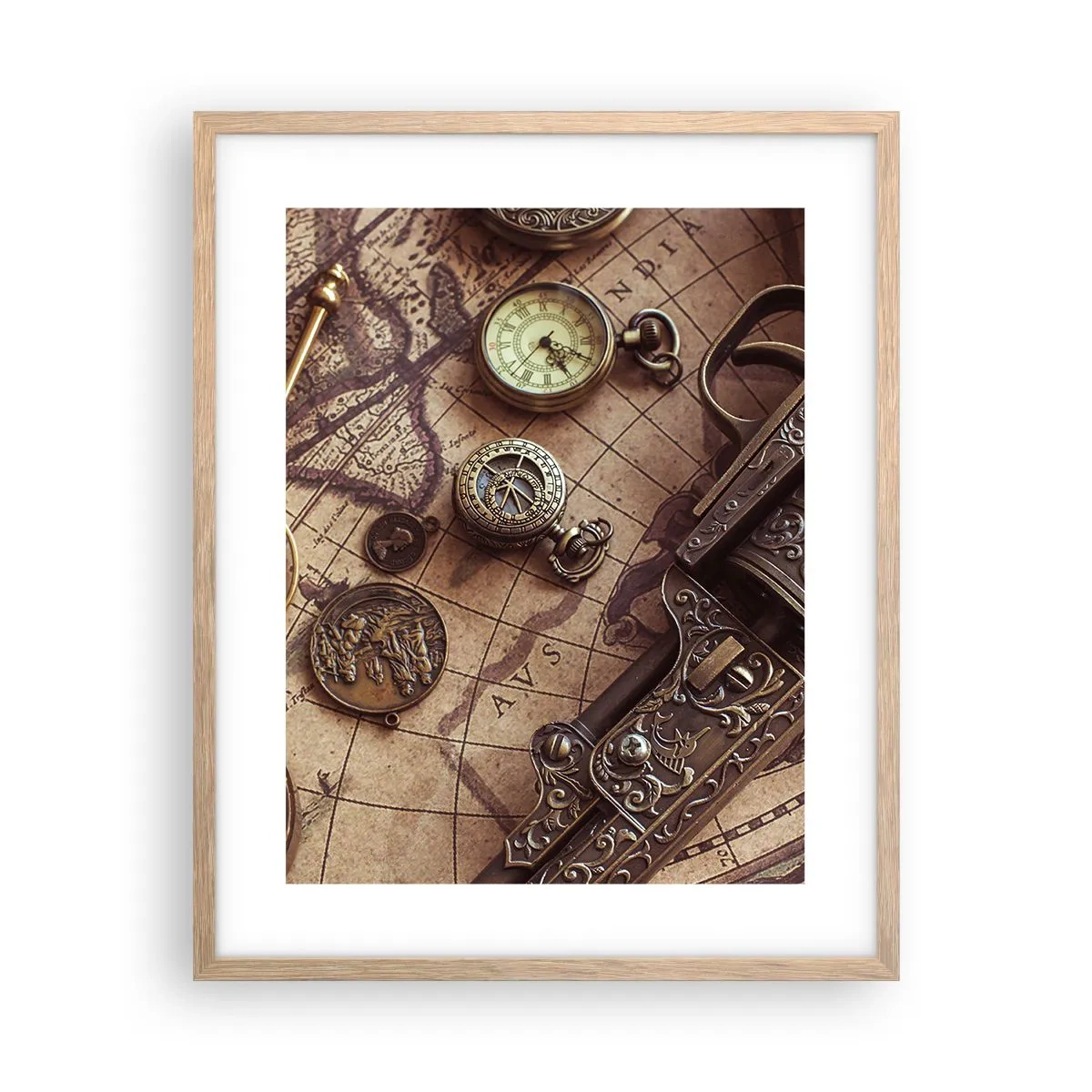 Pôster com moldura de carvalho claro - A aventura nos chama - 40x50 cm