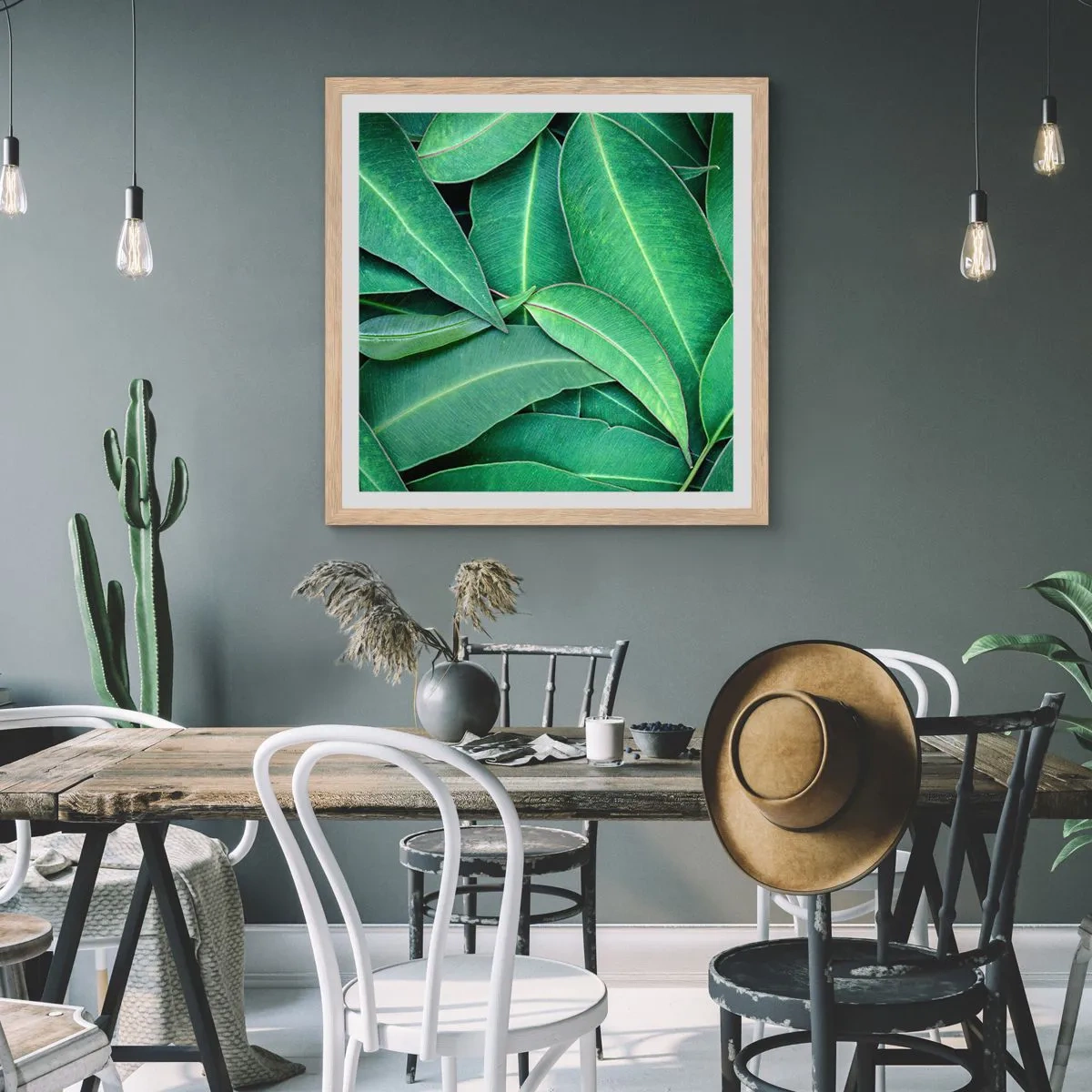 Pôster com moldura de carvalho claro - Suculentas e frescas - 60x60 cm