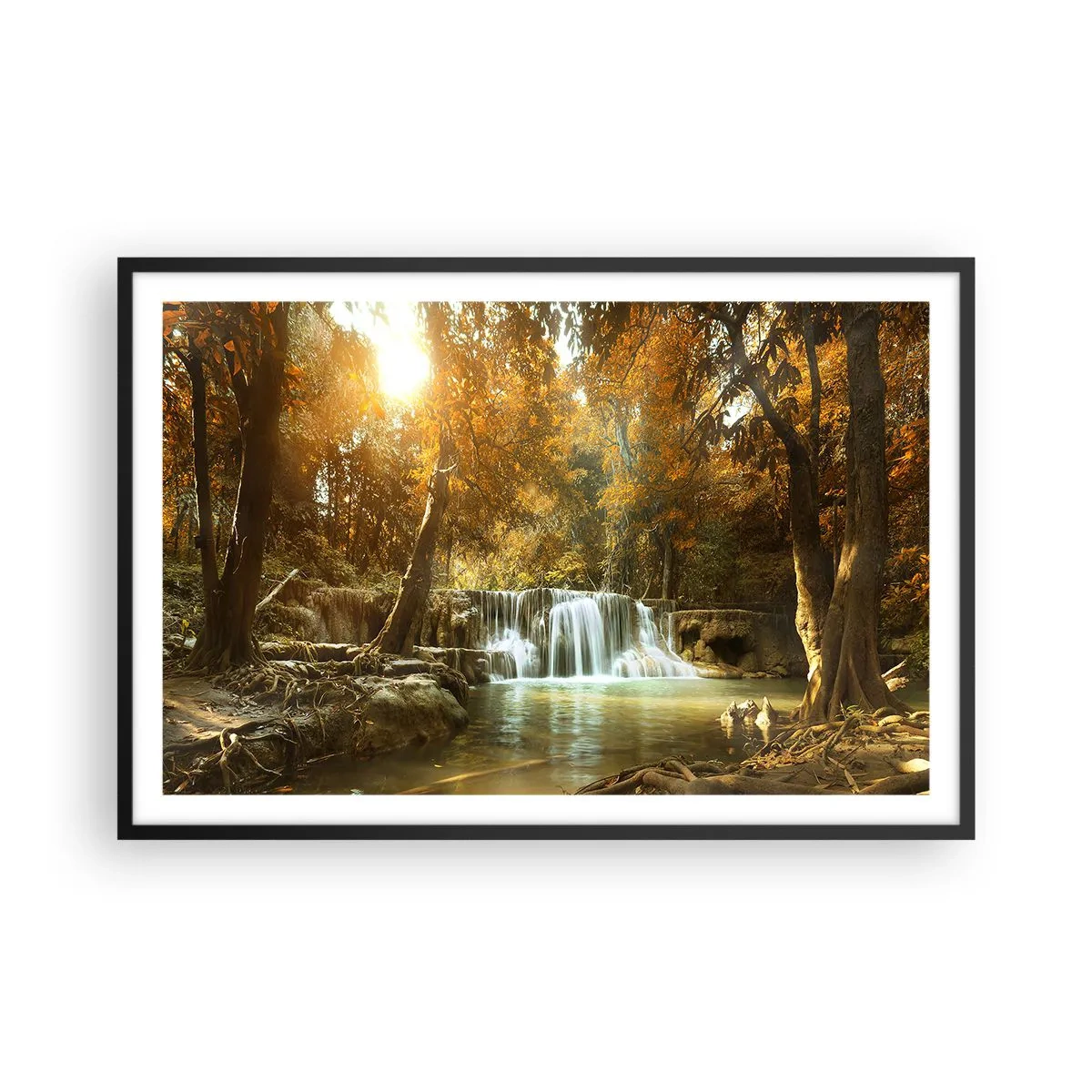 Pôster com moldura preta - A cascata do parque - 91x61 cm
