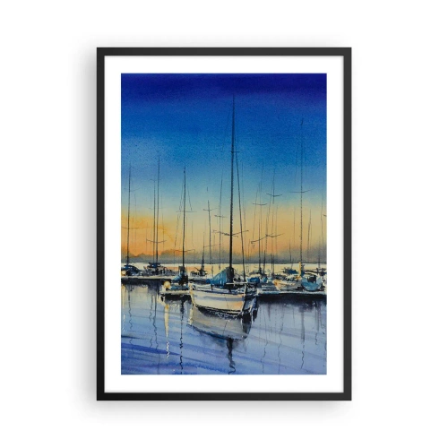 Pôster com moldura preta - Uma cena pictórica de veleiros em um porto ao pôr do sol - 50x70cm - Fim de um bom dia - Decoração de parede moderna para a sala de estar e quarto ARTTOR