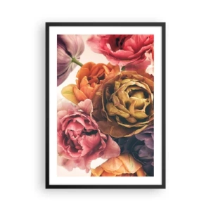 Pôster com moldura preta - Flores coloridas de peônia em uma abordagem artística - 50x70cm - Celebração da vida - Decoração de parede moderna para a sala de estar e quarto ARTTOR