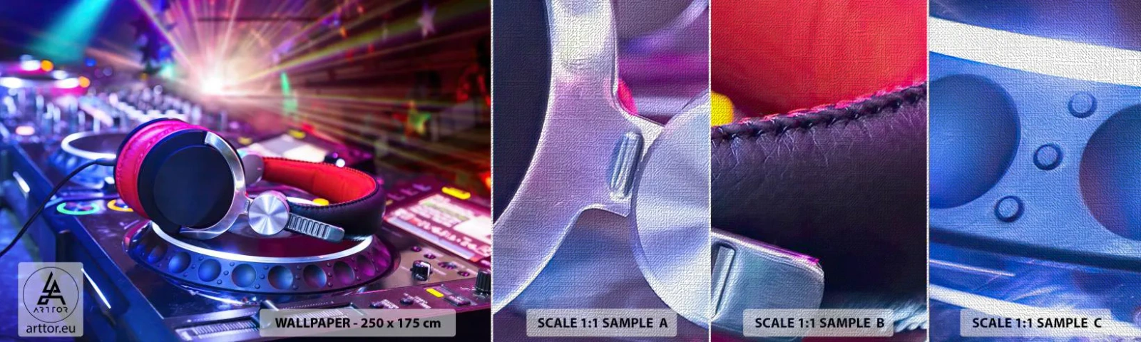 Amostra de papel de parede Premium Canvas - Vai ser uma loucura - Música, Estúdio de música, Fones de ouvido - 100x30 cm