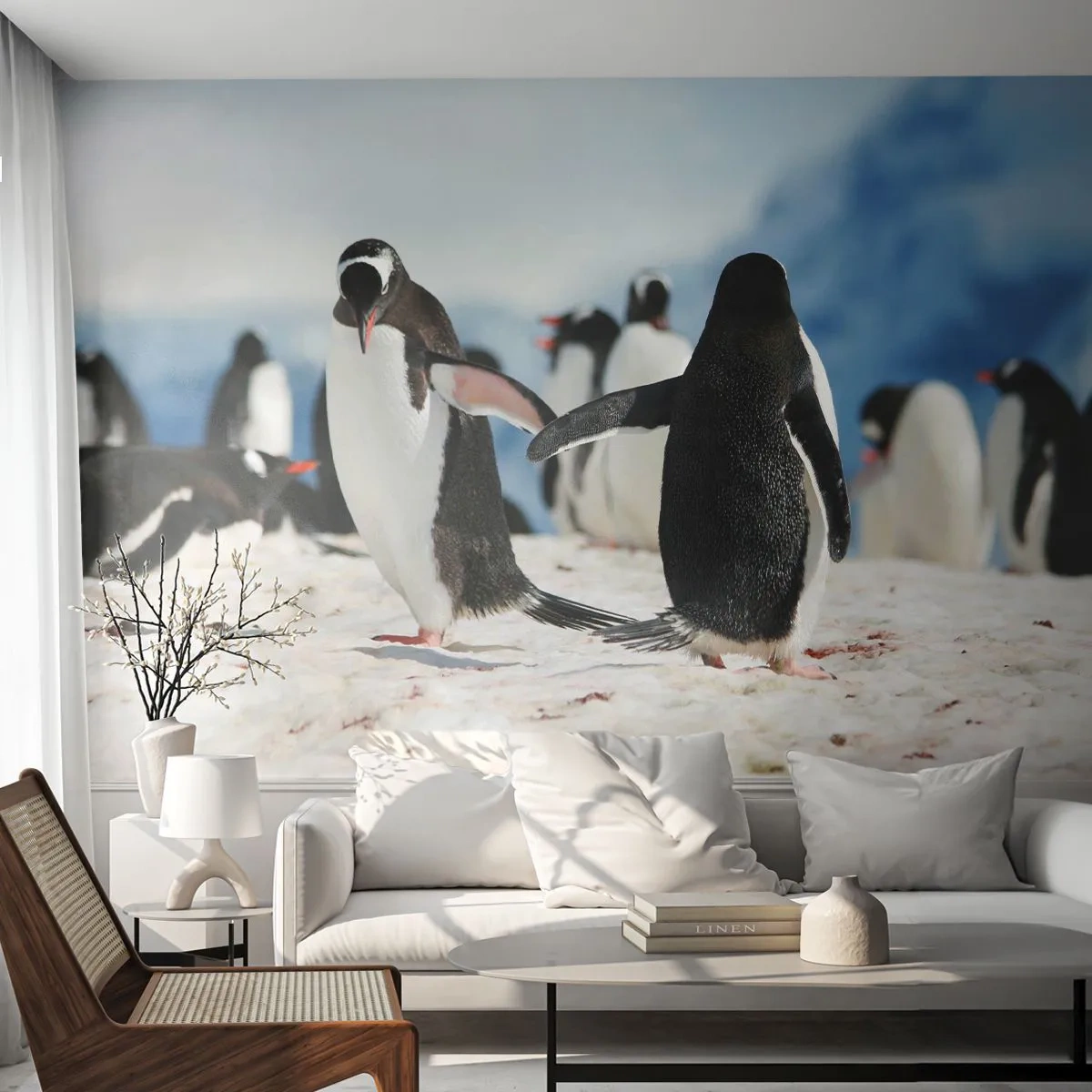 Papel de Parede Premium Sand - Dança na neve - Pinguim, Antártica, Paisagem - 250x175 cm