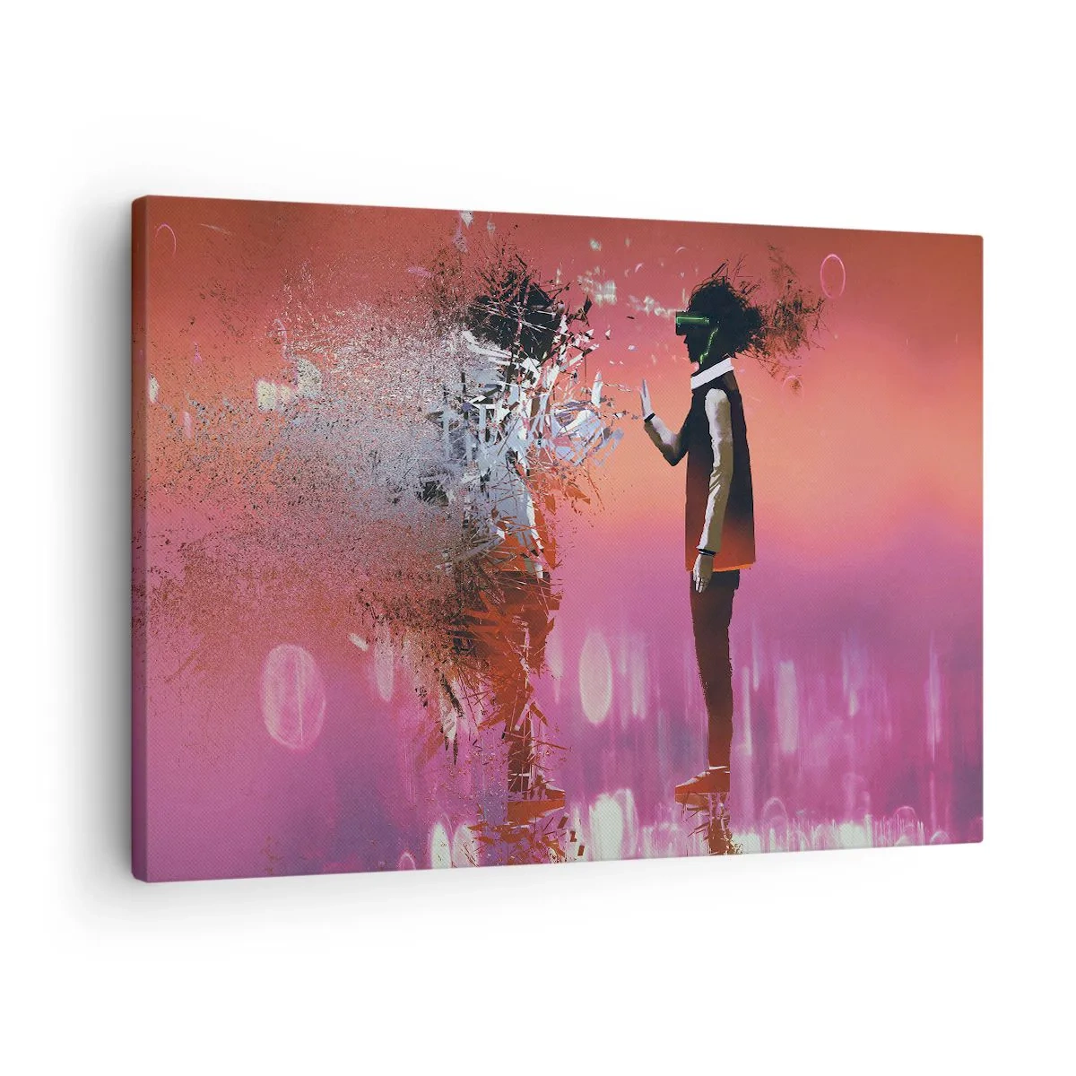 Quadro em tela - Uma cena abstrata com uma figura futurista e elementos dispersos. - 70x50cm - É possível olhar para dentro de si mesmo? - Decoração de parede moderna para a sala de estar e quarto ARTTOR