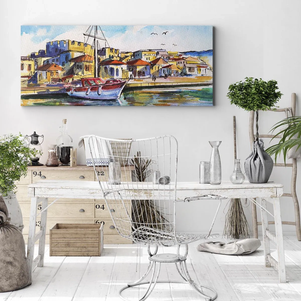 Quadro em tela - Tarde de arco-íris - 120x50 cm