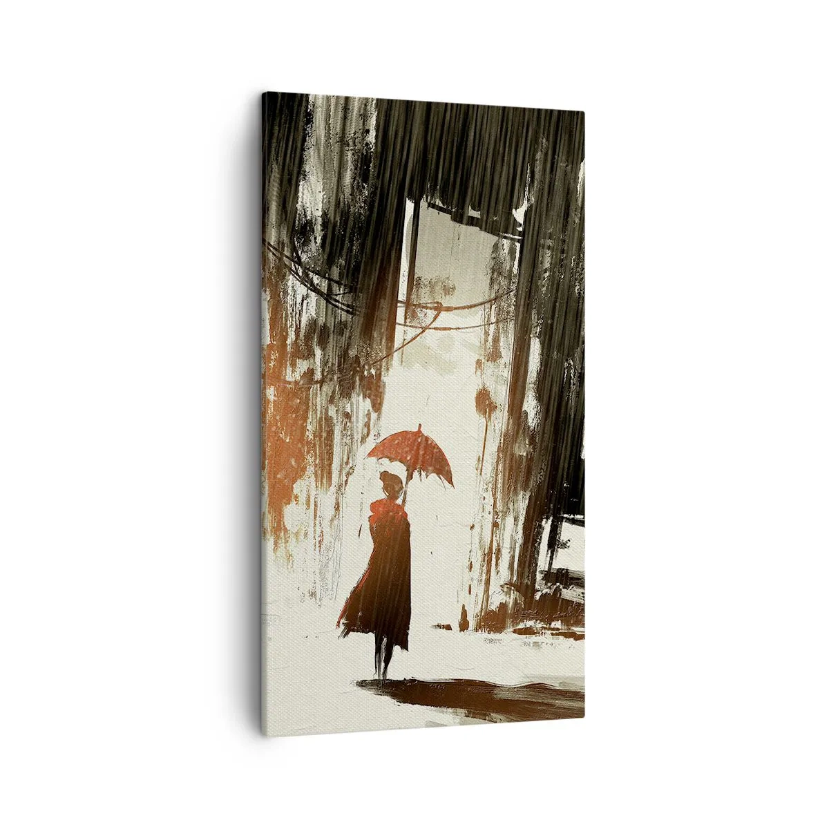 Quadro em tela - A poesia do guarda-chuva vermelho - 45x80 cm
