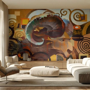 Papel de Parede Standard Eco - Carneiro estilizado em uma composição abstrata - 100x70cm - Magia - religiões - rituais - Decoração de parede moderna para a sala de estar e quarto ARTTOR