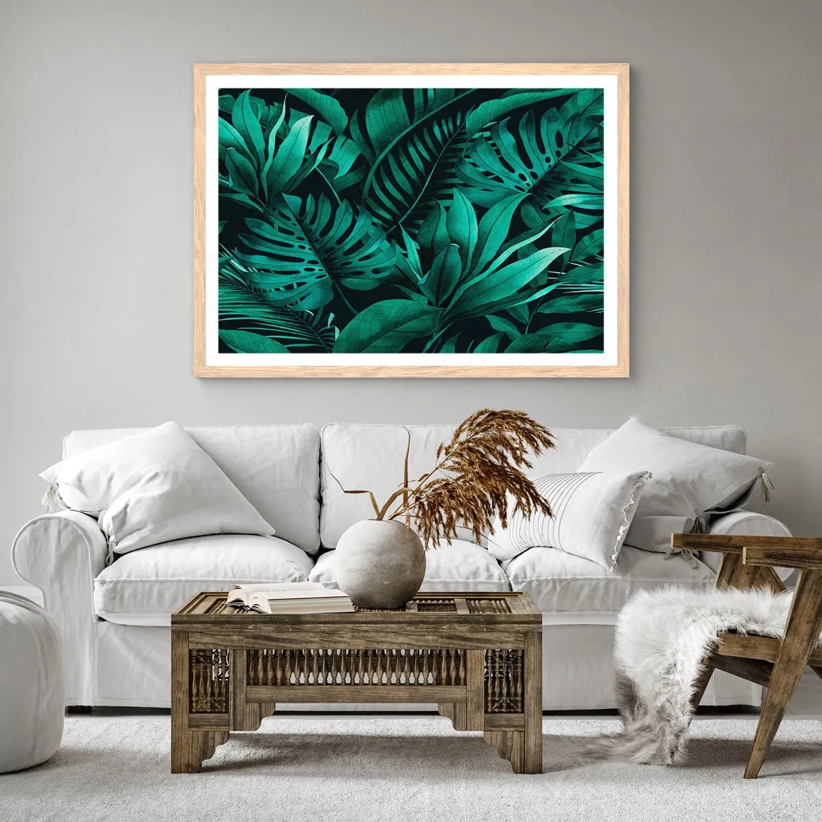 Pôster com moldura de carvalho claro - A profundidade da vegetação tropical - 100x70 cm