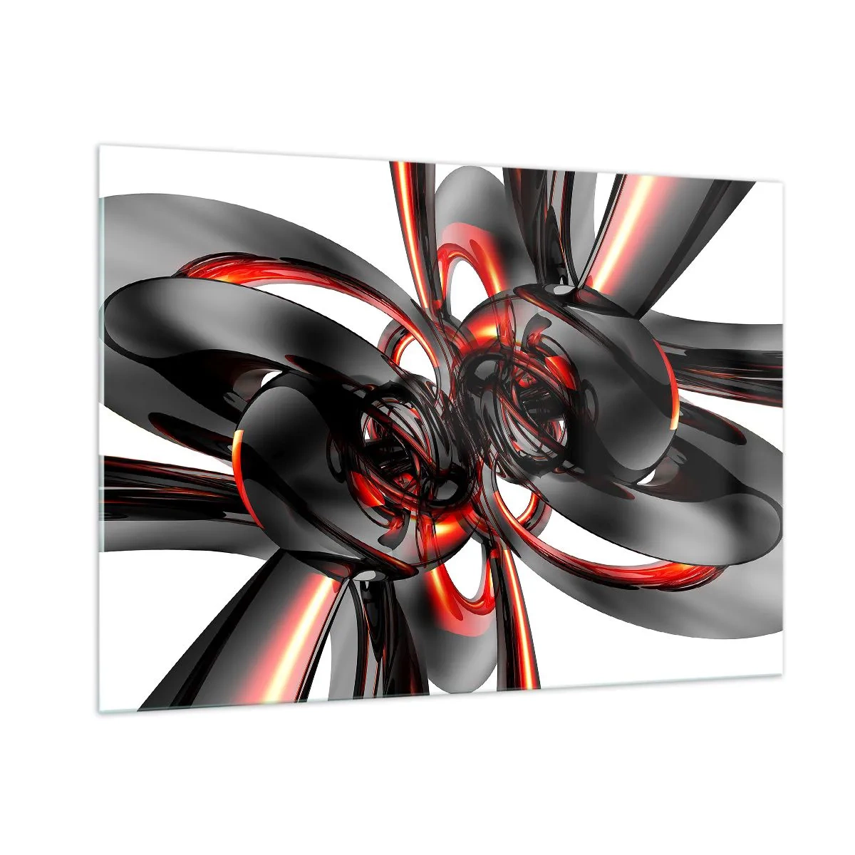 Quadro em vidro - Movimento em grafite e vermelho - 100x70 cm