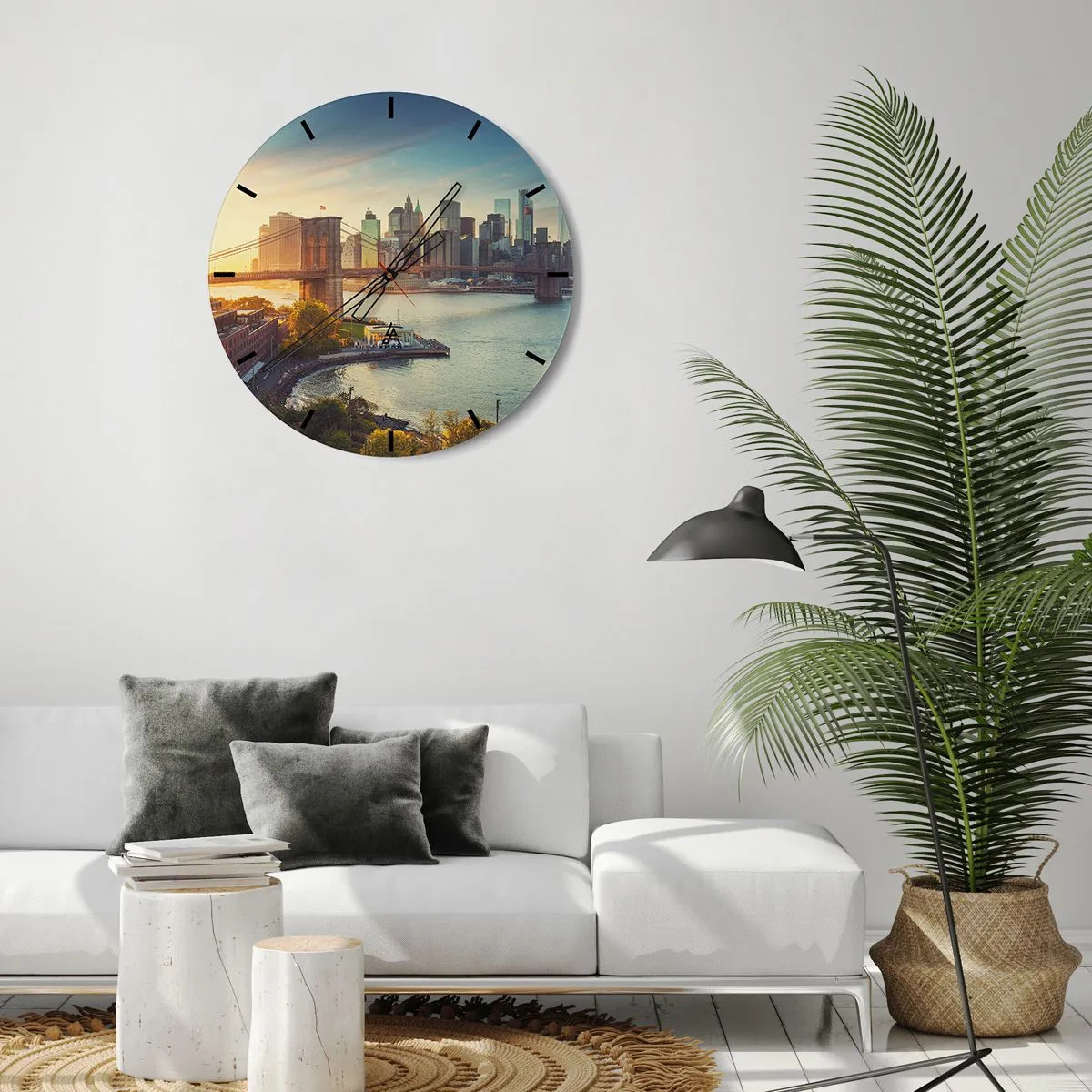Relógio de parede - Relógio em vidro - O amanhecer da cidade grande - 30x30 cm