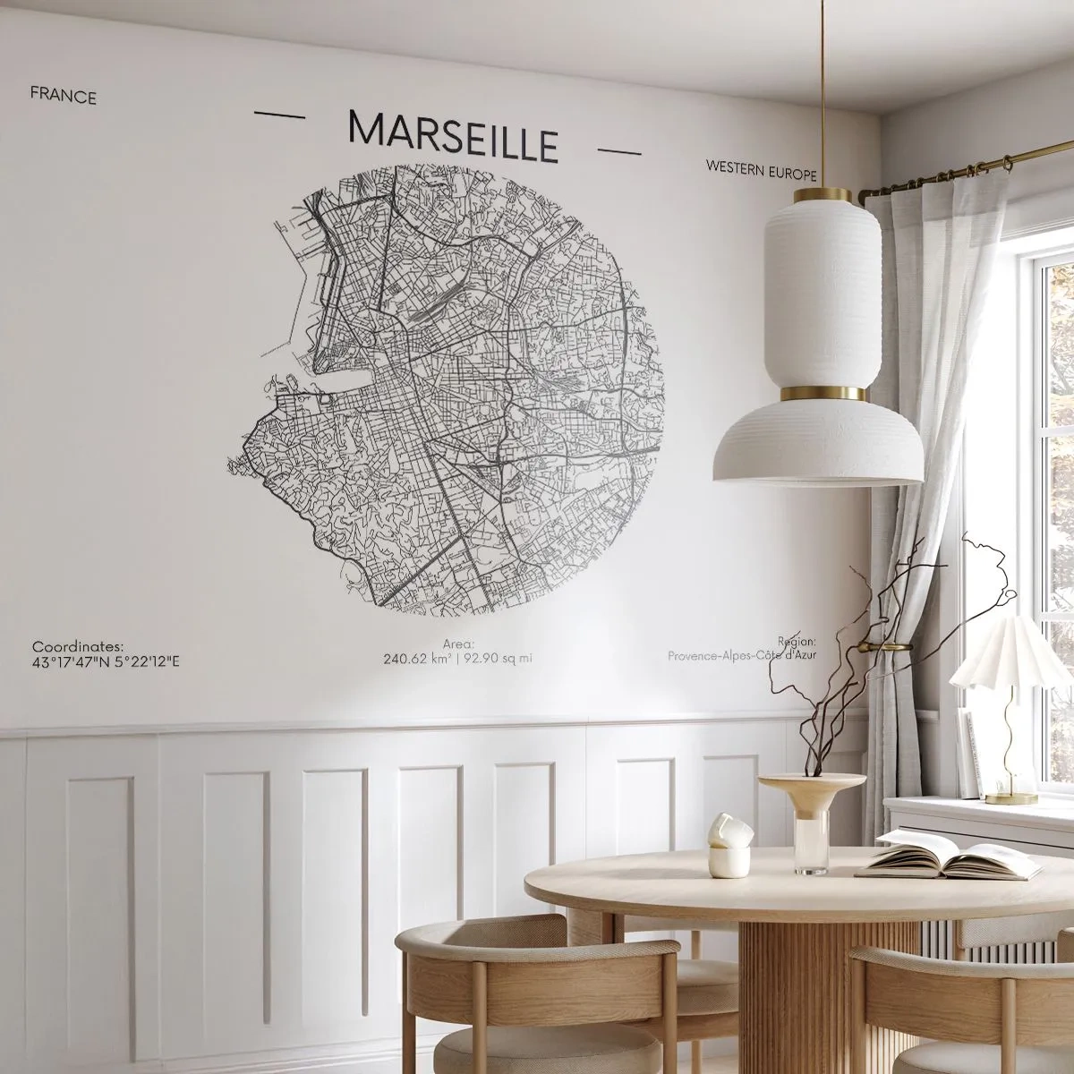Papel de Parede Autocolante Deluxe Sticker - Anatomia de Marselha - Mapa, Marselha, França - 350x256 cm