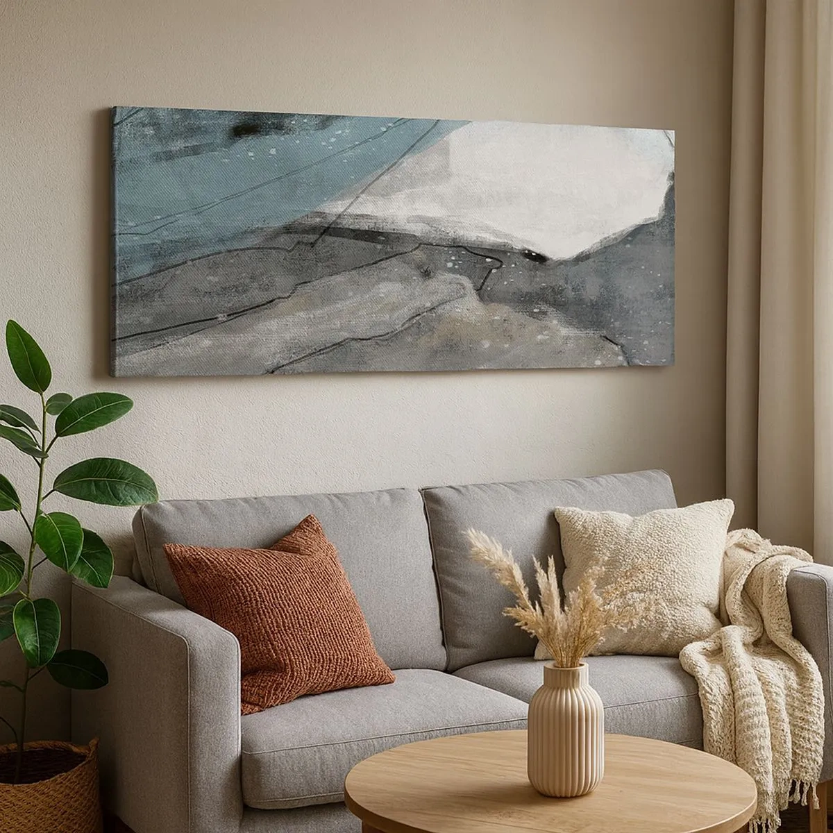 Quadro em tela - Resumo: rochas e gelo - 100x40 cm