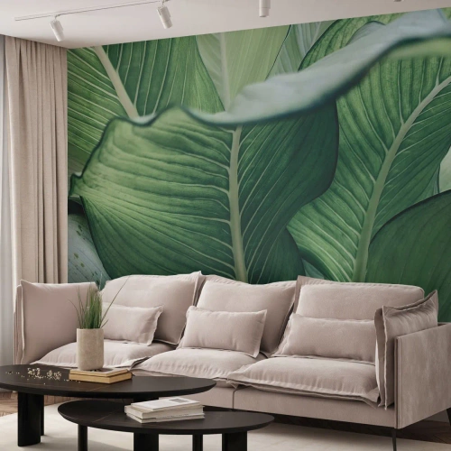 Papel de Parede Premium Sand - Vida intensamente verde - Folhas, Exótico, Botânico - 100x70 cm