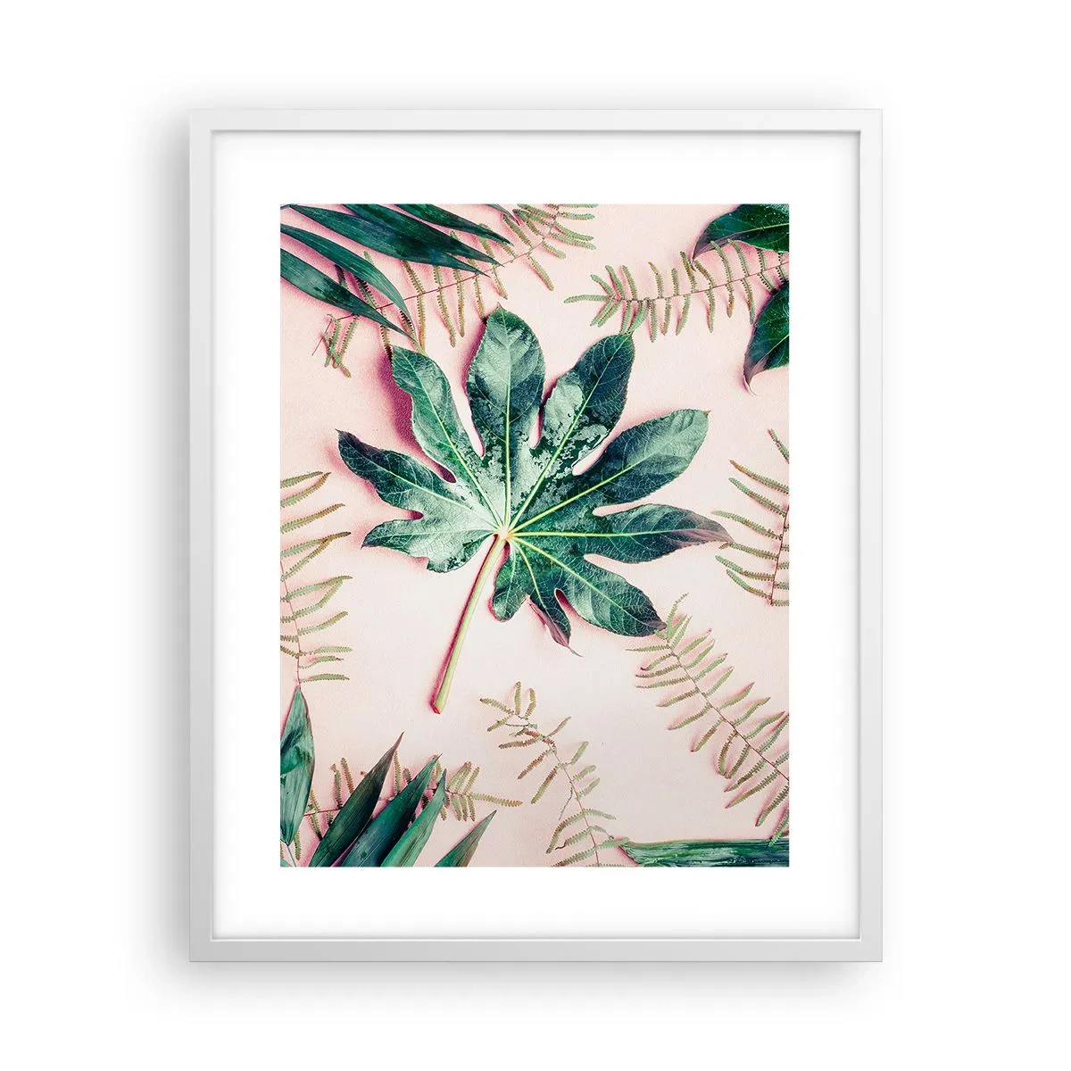 Pôster em moldura branca - Estudo do verde em um fundo rosa - 40x50 cm