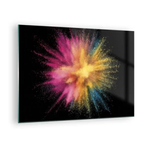 Quadro em vidro - Explosão de pó colorido em um fundo preto - 70x50cm - O nascimento das cores  - Decoração de parede moderna para a sala de estar e quarto ARTTOR