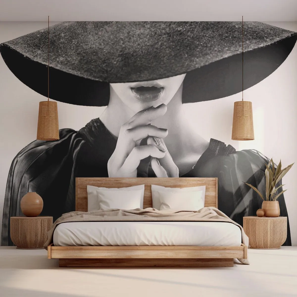 Papel de Parede Autocolante Deluxe Sticker - Beleza escondida - Mulher de chapéu, Mãos Femininas, Moda - 250x175 cm