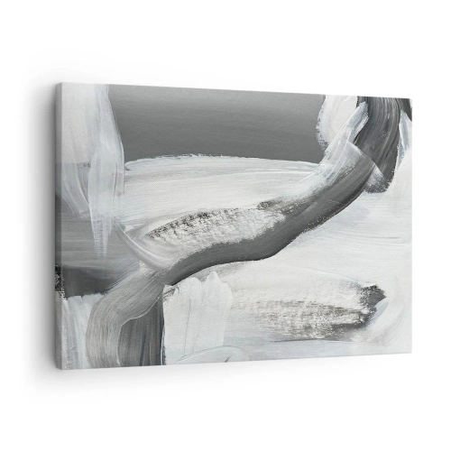 Quadro em tela - Abstração cinza e branca com linhas dinâmicas - 70x50cm - Um movimento decisivo - Decoração de parede moderna para a sala de estar e quarto ARTTOR