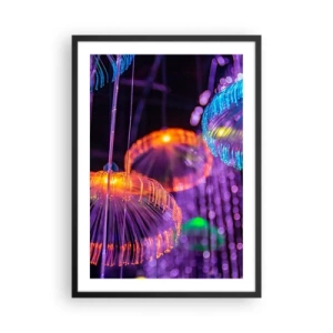 Pôster com moldura preta - Água-viva colorida e futurista em luz neon - 50x70cm - Fonte de luz - Decoração de parede moderna para a sala de estar e quarto ARTTOR