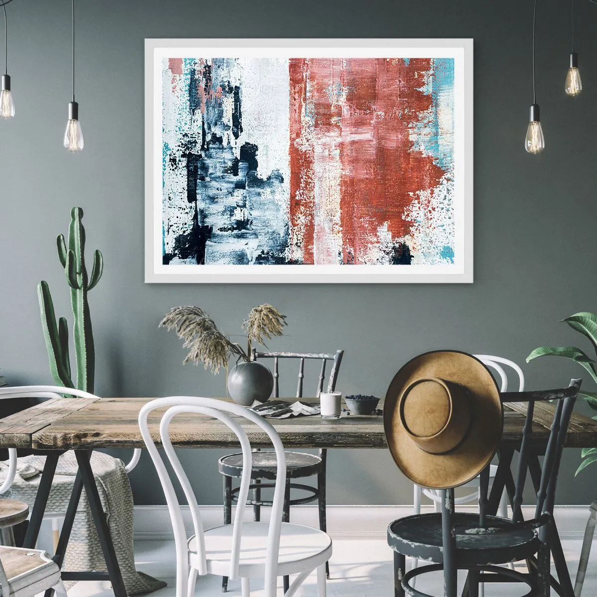 Pôster em moldura branca - Meio a meio abstrato - 70x50 cm