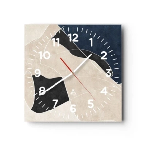 Relógio de parede - Relógio em vidro - Composição abstrata – contraste de cores - 40x40 cm