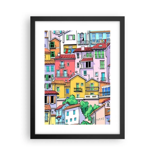 Pôster com moldura preta - Cidade divertida - 30x40 cm