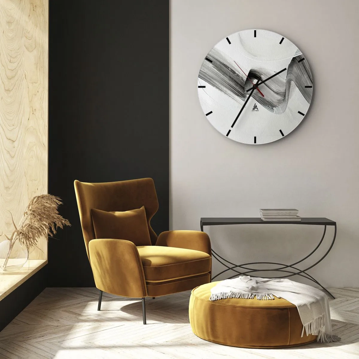 Relógio de parede - Relógio em vidro - Pincelada abstrata cinza sobre fundo claro - 30x30cm - Casualmente para se divertir - Decoração de parede moderna para a sala de estar, cozinha e quarto ARTTOR