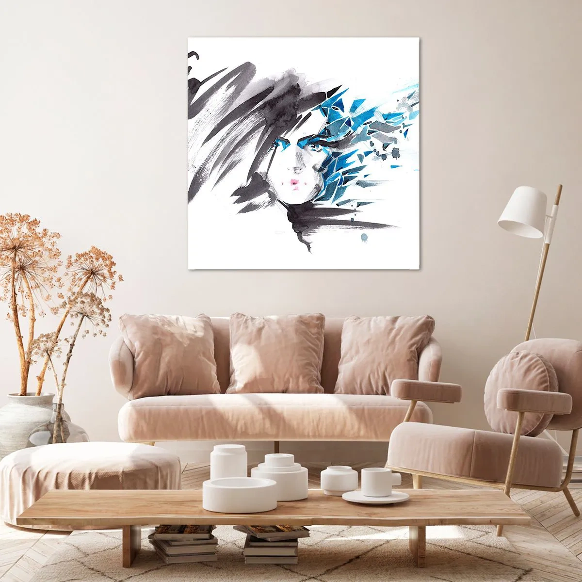 Quadro em tela - Retrato sensual em cinza e azul - 40x40 cm