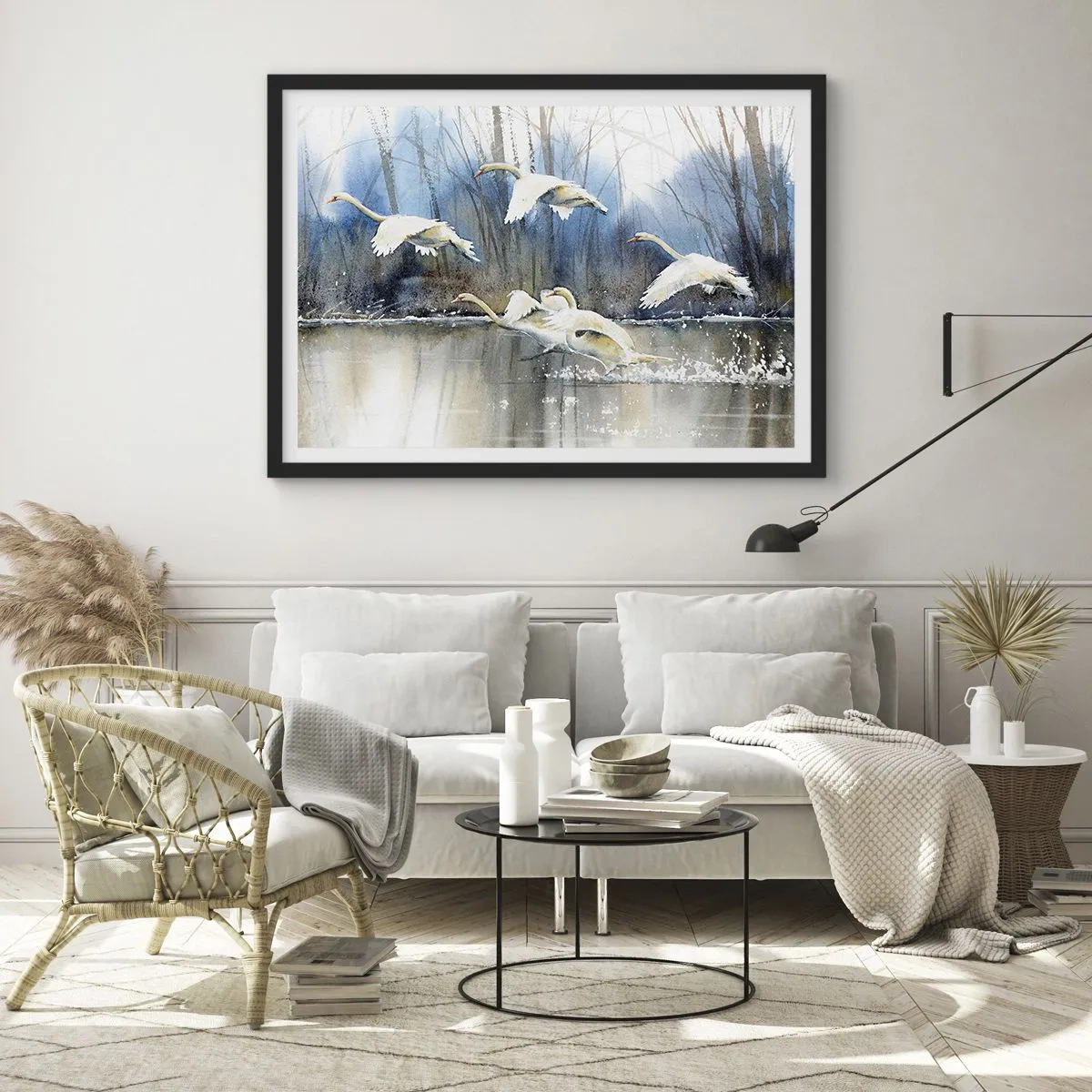 Pôster com moldura preta - Como no conto de fadas sobre cisnes selvagens - 50x40 cm