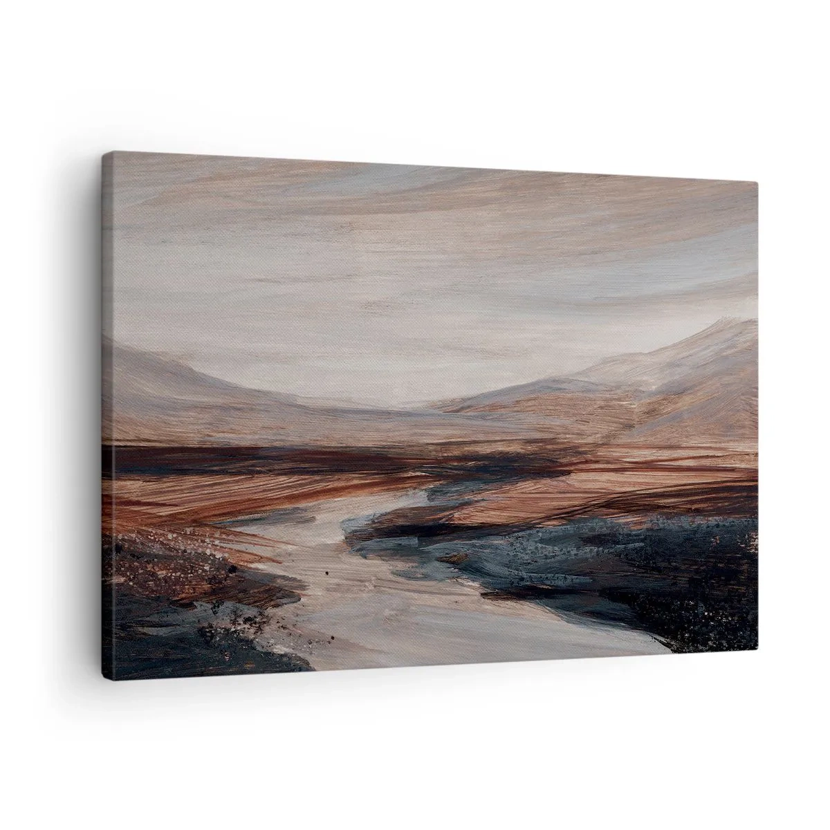 Quadro em tela - Uma paisagem pitoresca com um rio e montanhas - 70x50cm - Um vale tranquilo - Decoração de parede moderna para a sala de estar e quarto ARTTOR