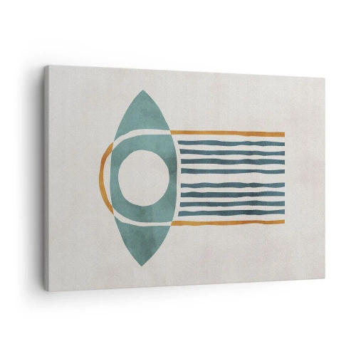 Quadro em tela - Padrão geométrico em tons de verde e laranja - 70x50cm - Sinais e rituais - Decoração de parede moderna para a sala de estar e quarto ARTTOR